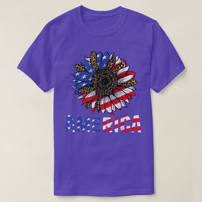 T-shirt Amérique 4 juillet Sunflower Amérique patriotique  (Design devant)