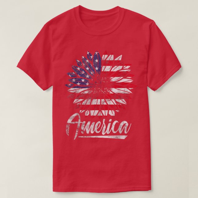 T-shirt Amérique 4 juillet Sunflower Amérique patriotique  (Design devant)