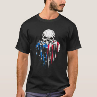 T-shirt Amérique Coeur crânien Amérique Drapeau Amérique C