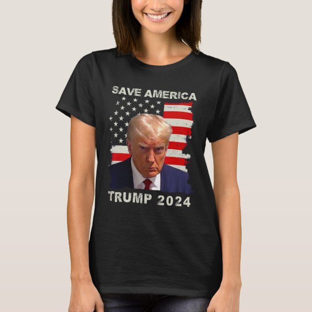 T-shirt Amérique Libérez Trump Mug Shot 2024 drapeau améri (Devant)