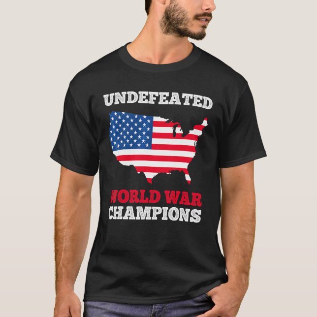 T-shirt Amérique Non vaincue Champions de Guerre Mondiale  (Devant)