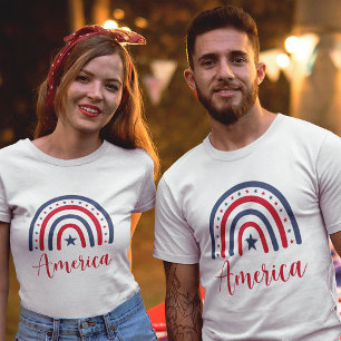 T-shirt Amérique Rouge blanc et bleu arc-en-ciel Unisex