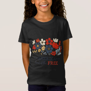 T-Shirt Amérique - Terre du design patriotique floral libr