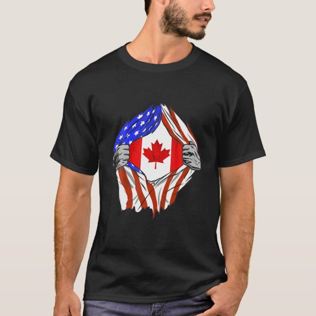 T-shirt Amérique USA Canadian Flag Chest Canadian Rots Can (Devant)