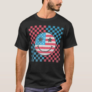 T-shirt Amérique Vibes Happy Face Smile Drapeau Américain 