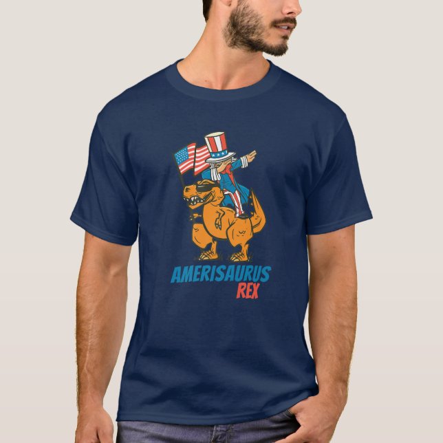 T-shirt Amerisaurus Dinosaur T Rex Dabbing Oncle Sam 4E O (Devant)