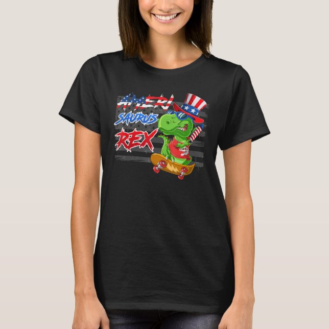T-shirt Amerisaurus Rex America Party Independence Day (Devant)