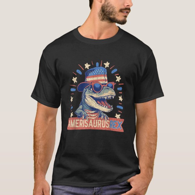 T-shirt Amerisaurus Rex Dinosaur Drapeau Américain 4e O (Devant)