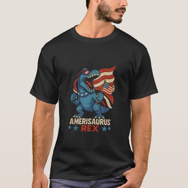 T-shirt Amerisaurus Rex Funny Patriotic Dinosaur 4e Ju (Devant)