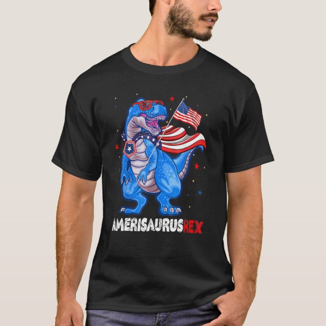 T-shirt Amerisaurus T Rex USA Flag Kids Funny 4th Of July  (Devant)