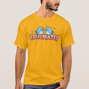 T-shirt Âmes sœurs : Amour pastel des oiseaux bleus Kawaii