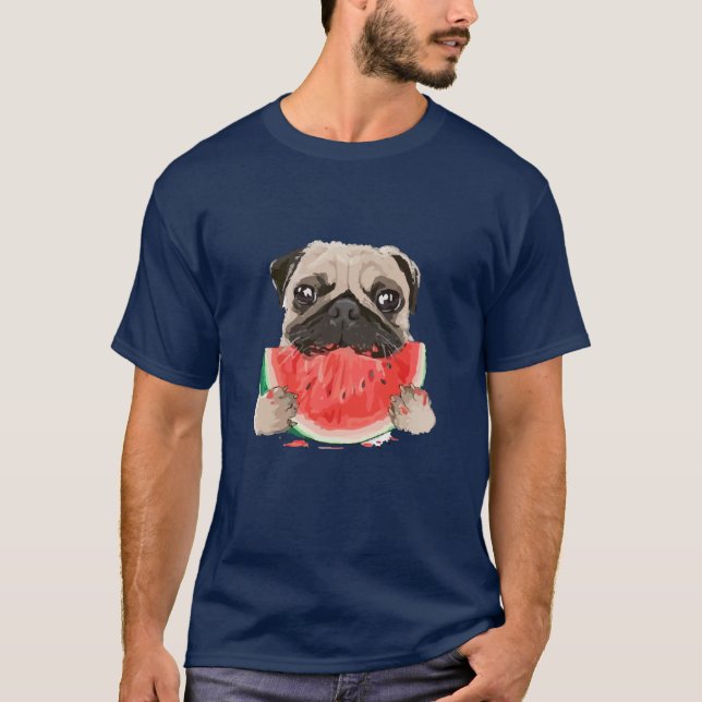 T-shirt Ami de pastèque mangeant un chien de Carlin amusan (Devant)