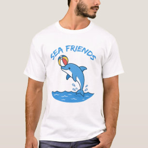 T-shirt Amis de la mer - Gentil dauphin avec ballon de pla