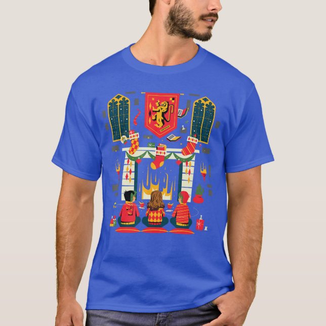 T-shirt Amis de Noël de Harry Potter devant la cheminée (Devant)