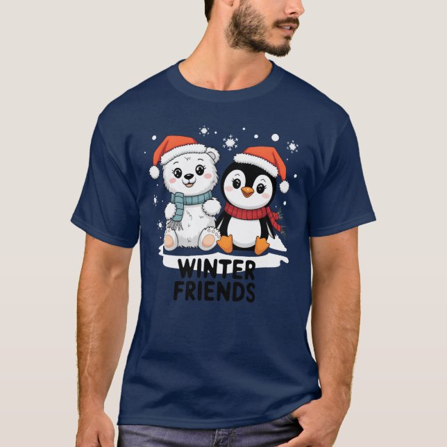 T-shirt Amis d'hiver Cosy Noël avec les ours Pinguin r (Devant)