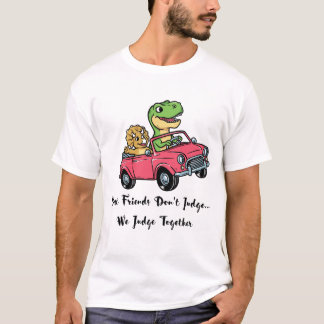 T-shirt Amis dinosaures mignons conduisant une voiture ros