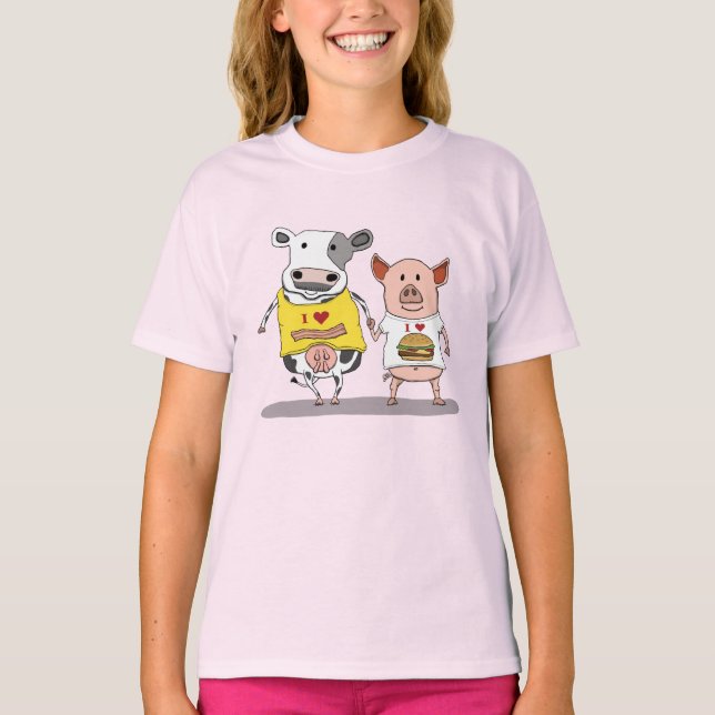 T-shirt Amis mignons et drôles de vache et de porc (Devant)