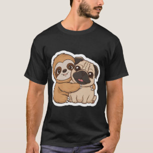 T-shirt Amitié mignonne entre un paresseux et un pug pour