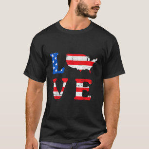 T-SHIRT AMOUR AMERICA STRIPES STRIPES ROUGE BLANC BLEU USA