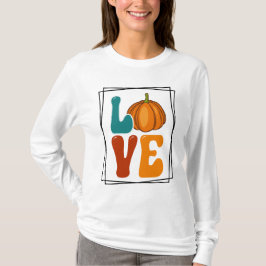 T-shirt Amour citrouille Automne Automne Femmes Long Manch