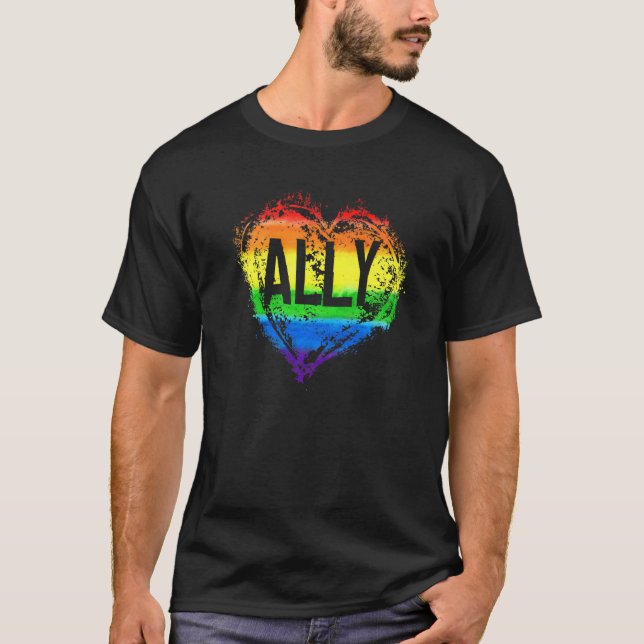 T-shirt Amour Coeur arc-en-ciel Ally Lgbtq Lgbt Lesbian Ga (Devant)