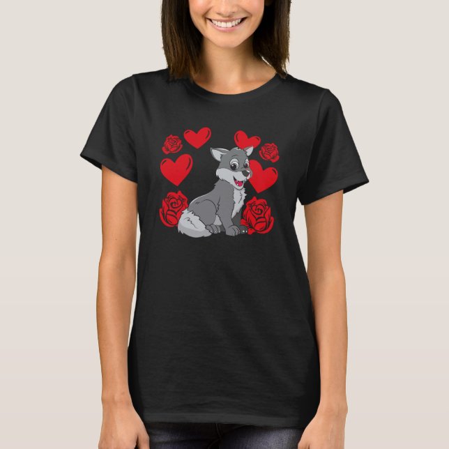T-shirt Amour Coeur Saint-Valentin Roses Loup Garçons Enfa (Devant)