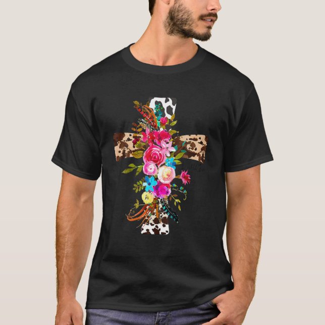 T-shirt Amour Comme Jésus Léopard Croix Florale Christian  (Devant)