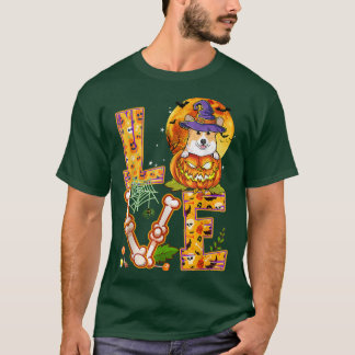 T-shirt Amour Corgi Sorcière Citrouille Effrayant Amoureux