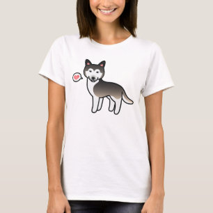 T-shirt Amour de Husky Sibérien de Dessin Animé Gris Loup
