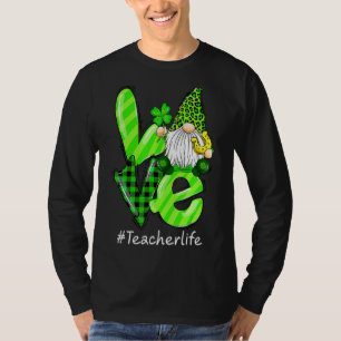 T-shirt Amour Enseignant Vie Gnome Leopard Shamrock St Pat