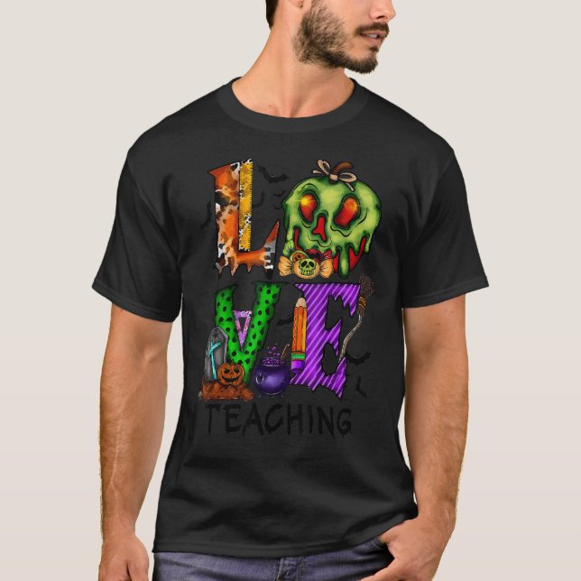 T-shirt Amour Enseigner Fantôme Citrouille Bat Effrayant H (Devant)