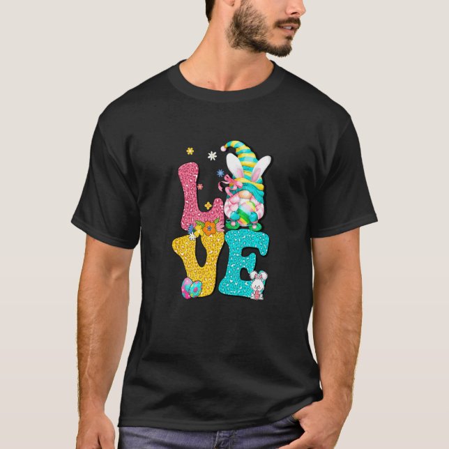 T-shirt Amour Gnome Bunny Leopard Chasse de printemps Oeuf (Devant)