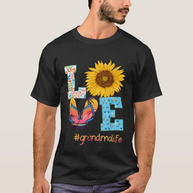 T-shirt Amour Grand-mère Vie Flip Flops Hippie Sunflower S (Devant)