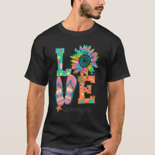 T-shirt Amour Granny Life Flip Flops Hippie Sunflower Summ