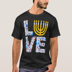 T-shirt Amour Hanoukka Menorah Pyjama Juif Pour Hommes Fem