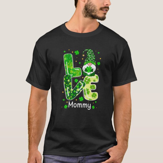 T-shirt Amour maman Gnome Lover Leopard Shamrock St Patric (Devant)