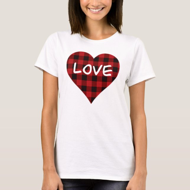 T-shirt Amour, motif plaid de buffle rouge, coeur valentin (Devant)