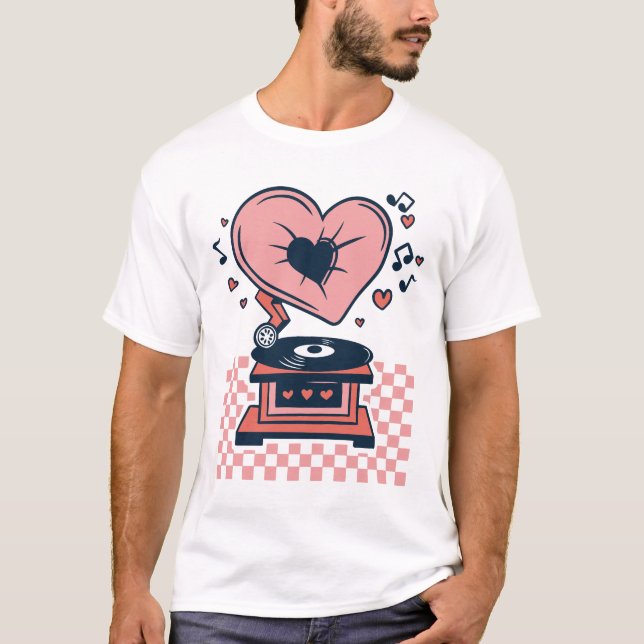 T-shirt Amour Musique, Joueur de disques, Valentin (Devant)