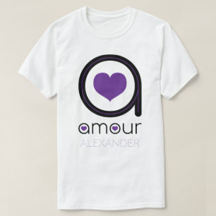 T-shirt Amour noir, Coeur pourpre, Nom Personnalisé
