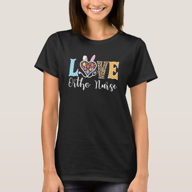 T-shirt Amour Ortho Nurse Bunny Pâques Stethoscope Leopard (Devant)