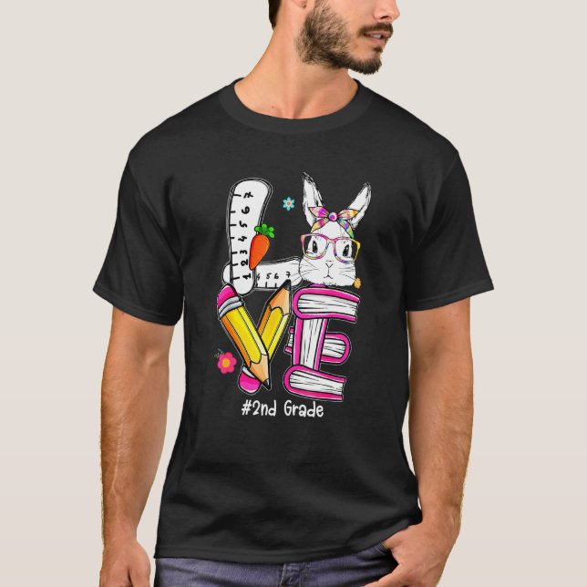 T-shirt Amour Pâques 2e année enseignant Bunny mignonne vi (Devant)