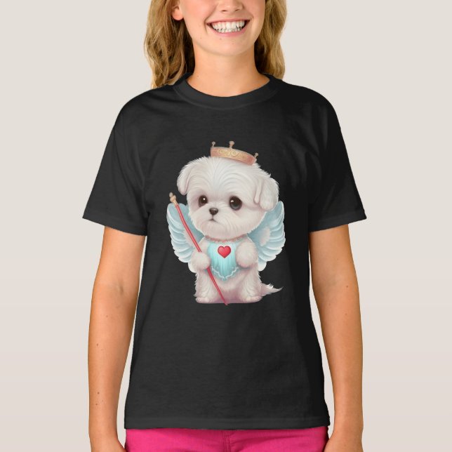 T-shirt Amour paradisiaque : Chien maltais mignon (Devant)