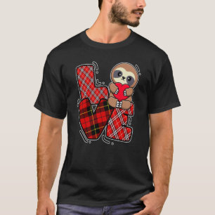T-shirt amour paresseux coeur tenant Valentines Jour Cute 