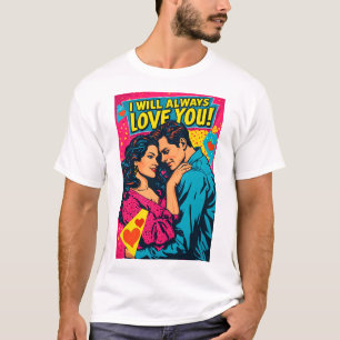 T-shirt Amour romantique Pop Art bleu magenta jaune