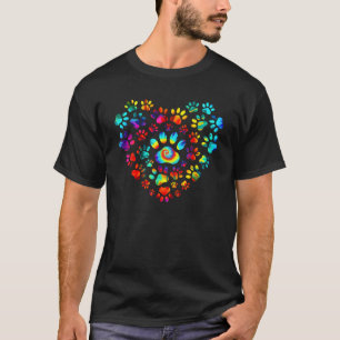 T-shirt Amour Tie-Dye Chiens Empreinte De Patte Coeur Amou