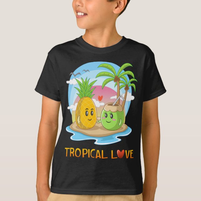 T-shirt Amour Tropical Funny Tropical Island Joyeux Couple (Devant)