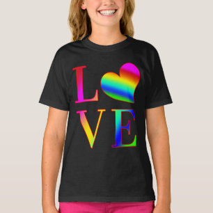 T-SHIRT AMOUR TYPOGRAPHIE COLORÉE CŒUR ARC-EN-CIEL