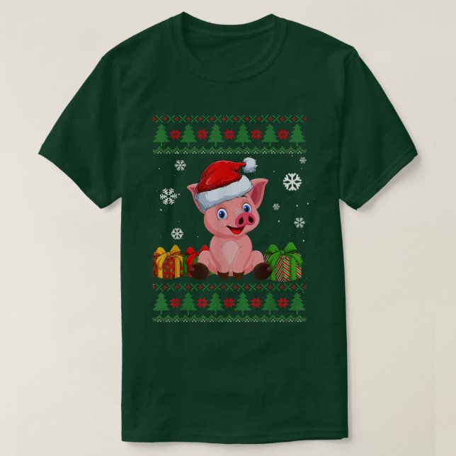 T-shirt Amoureux de cochon drôle Cute Cochon Santa Hat Vil (Design devant)