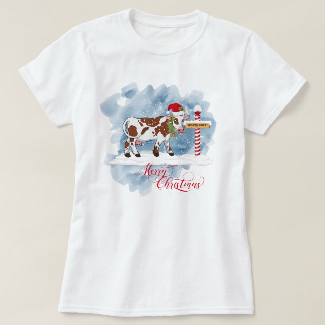 T-shirt Amoureux de la vache drôle Noël Pôle Nord (Design devant)