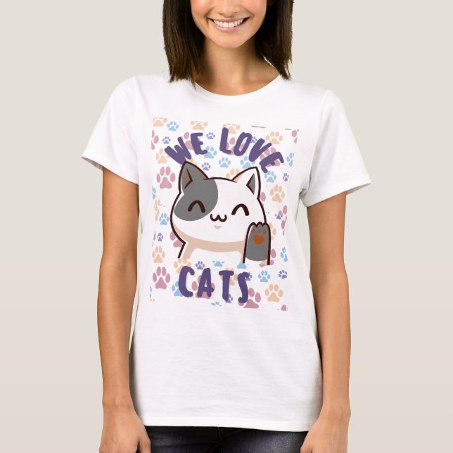 T-shirt Amoureux de les chats de Cute Kawaii (Devant)